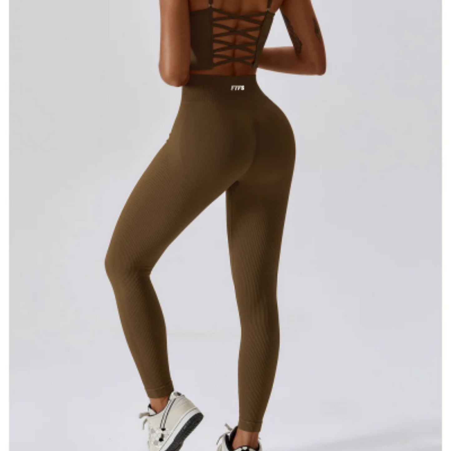 Coffee Ribbed Sports Bra Yoga & Legging Sets Seamless Tight