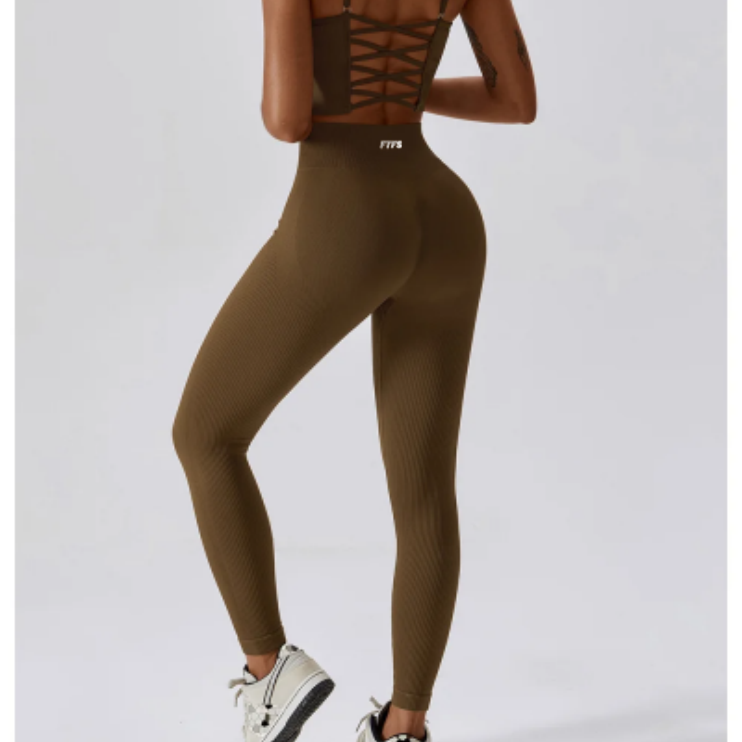 Coffee Ribbed Sports Bra Yoga & Legging Sets Seamless Tight